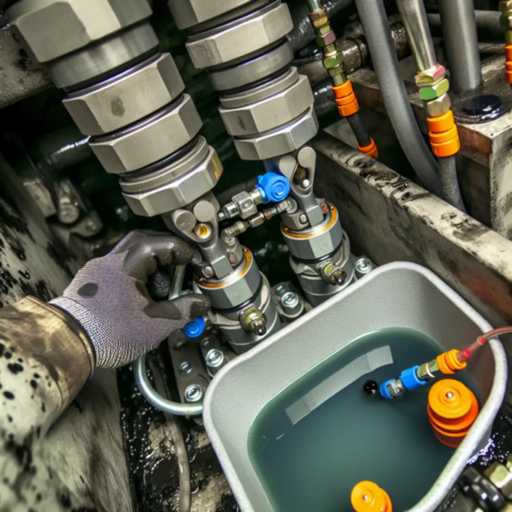 Szczegółowy widok konserwacji układu hydraulicznego