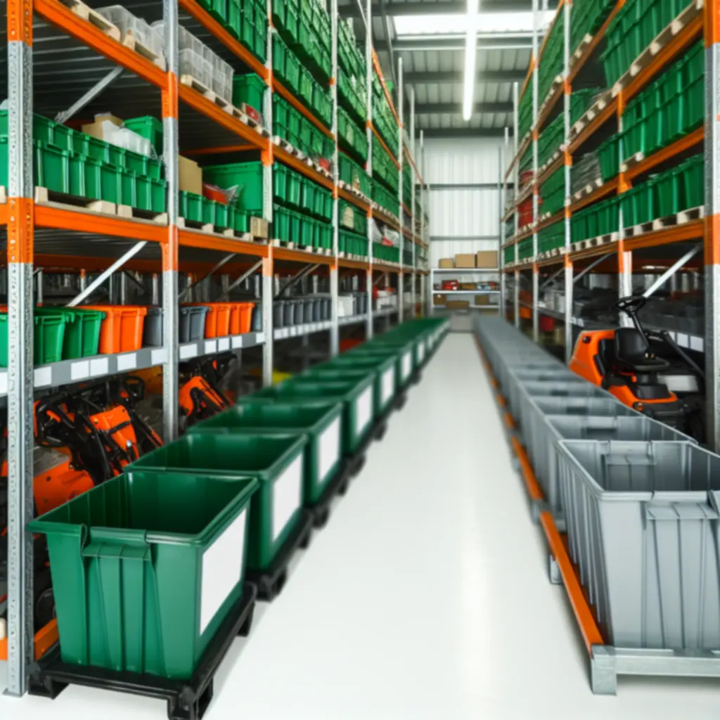 Zorganizowany magazyn części zamiennych do sprzętu budowlanego