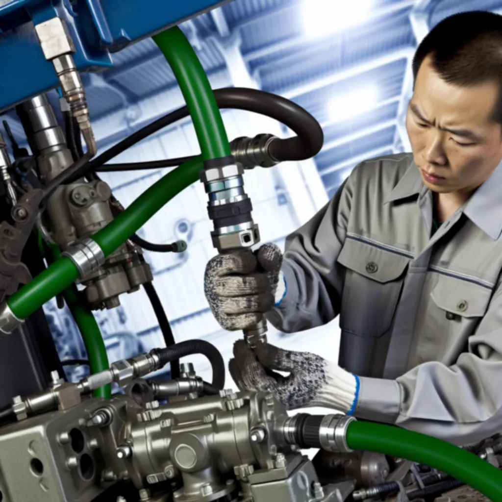 Technik montujący części zamienne w maszynie budowlanej w profesjonalnym warsztacie